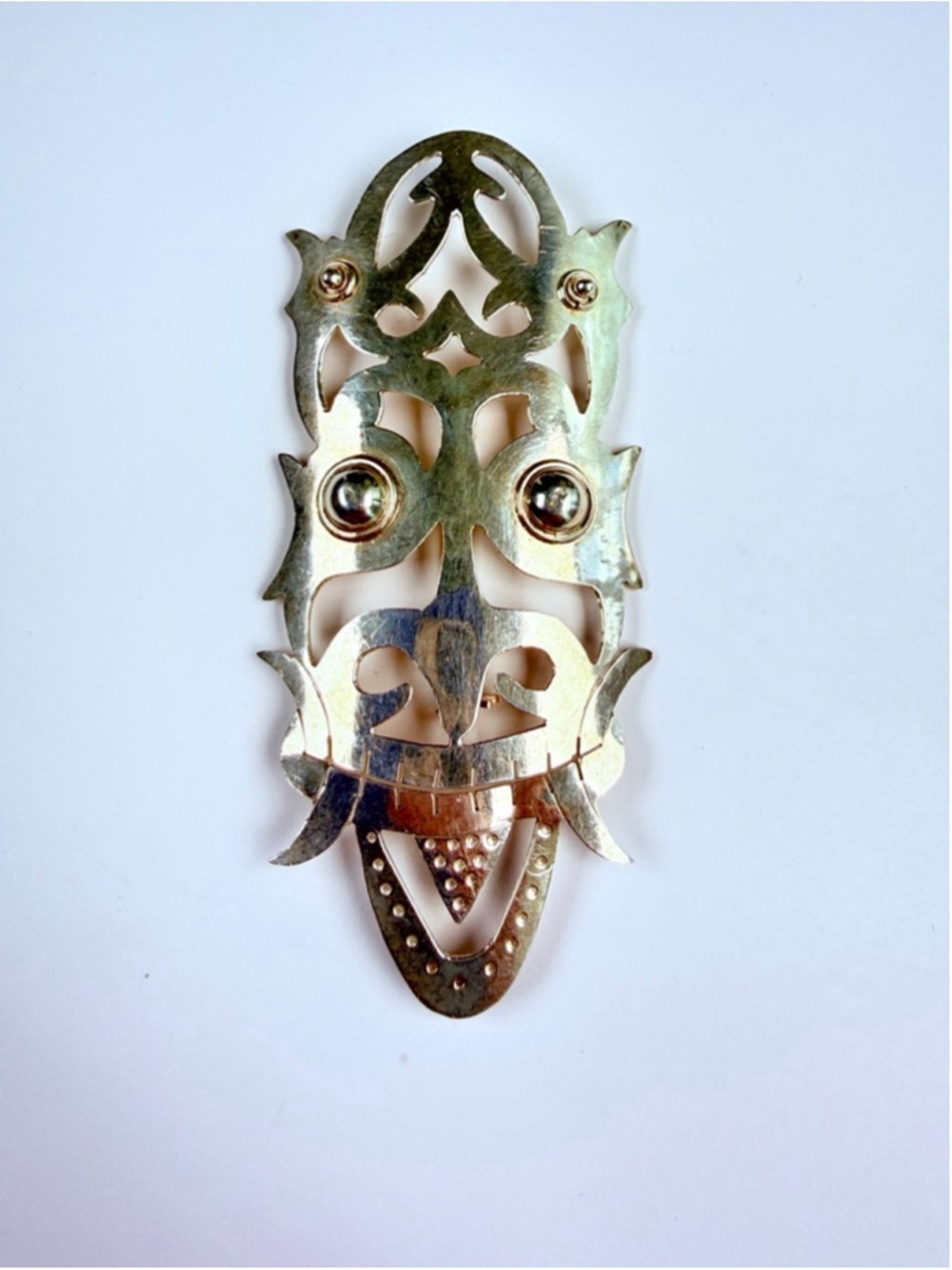Large 3" Dragon Naga Legend Figural Tribal Mask 925 Sterling Silver VTG Brooch